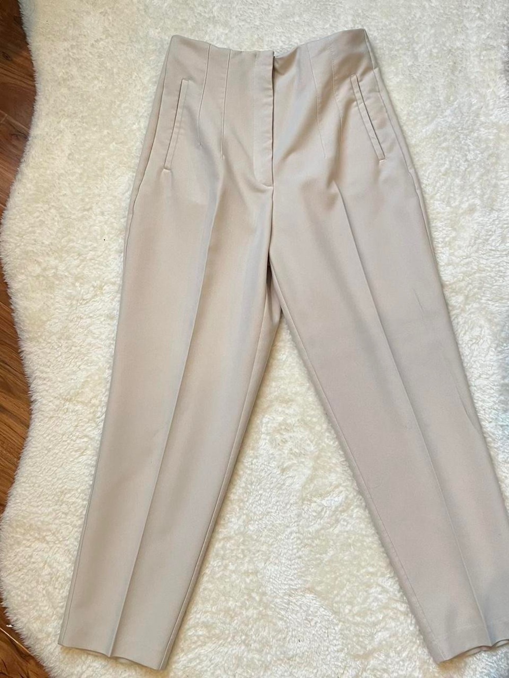 Zara Light Beige High-Waist Tailored Trousers